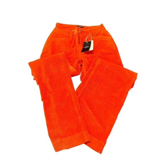 FLAMINGALS Corduroy Solid Mid Rise Straight Leg Pants Button Fly Women Small NWT - Picture 5 of 9